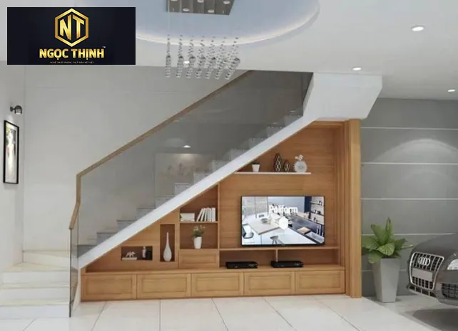 KỆ CẦU THANG KẾT HỢP TỦ TIVI MẪU 01
